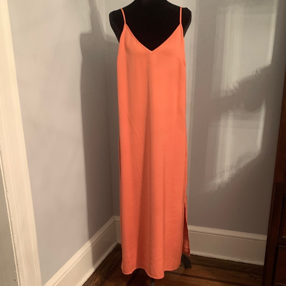 NEW- Chic Coral Maxi Dress With Slit Up One Side - Picture 1 of 9